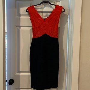 Nue by Shani orange blue ruched v neck dress size 2 pristine condition